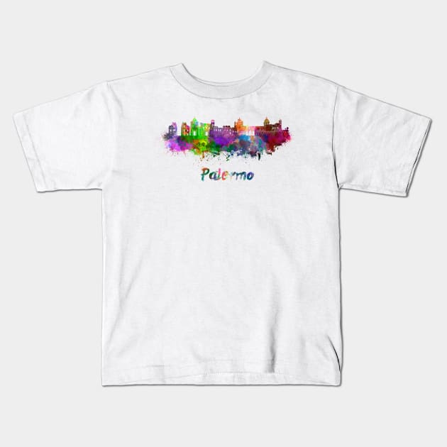 Palermo skyline in watercolor Kids T-Shirt by PaulrommerArt